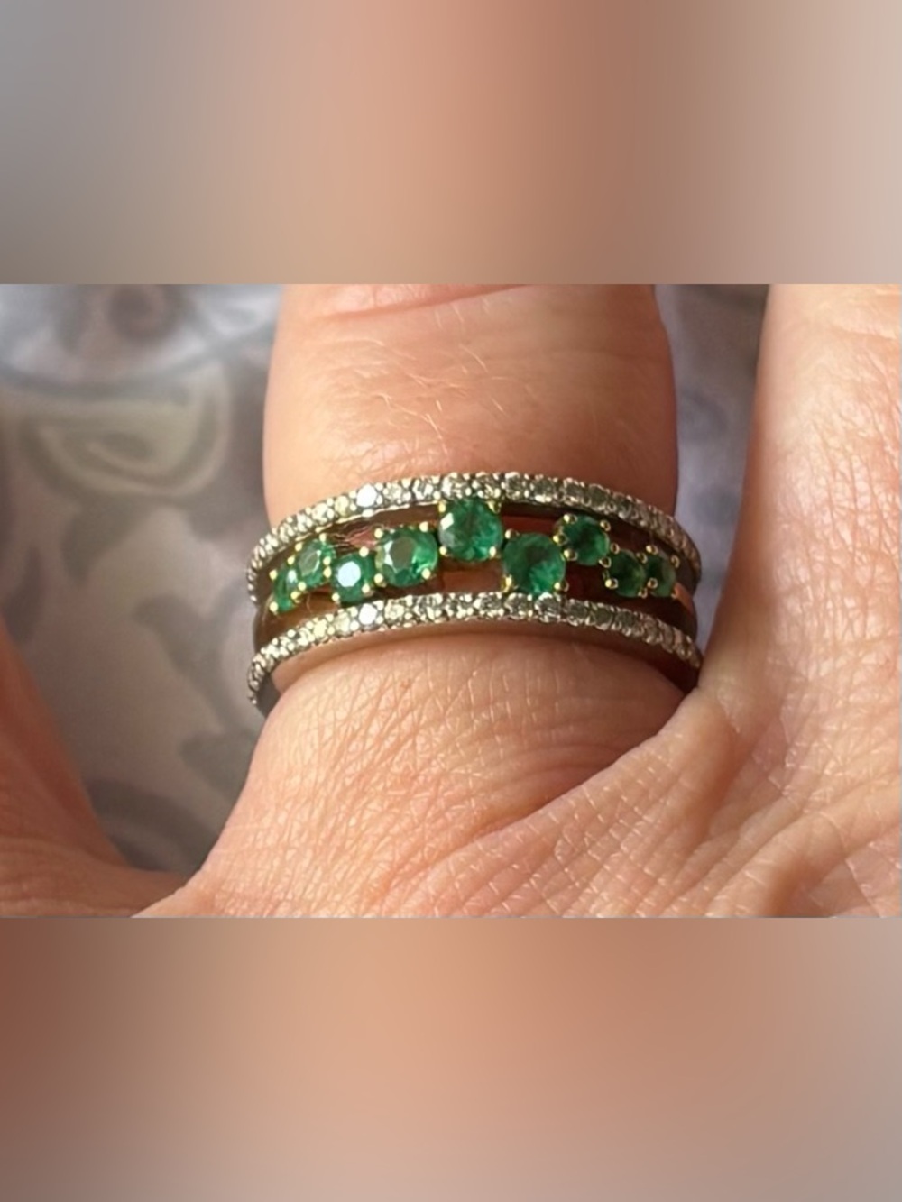 Simon G Tempera 18K Two-Tone Gold Natural Emerald Diamond Halo Ring 7.5 w/ Box - Picture 3 of 7